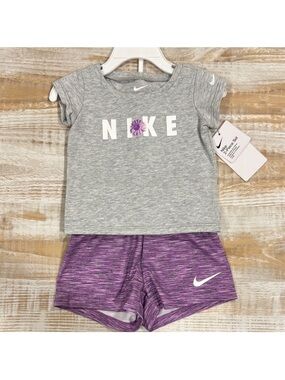 Nike Heather Gray and Purple Baby/Toddler Set in size 12 Months